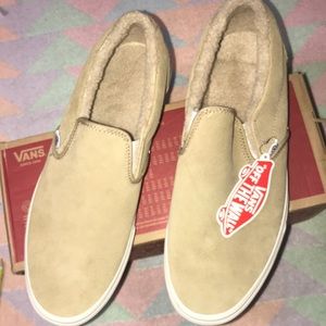 suede vans slip ons with fur